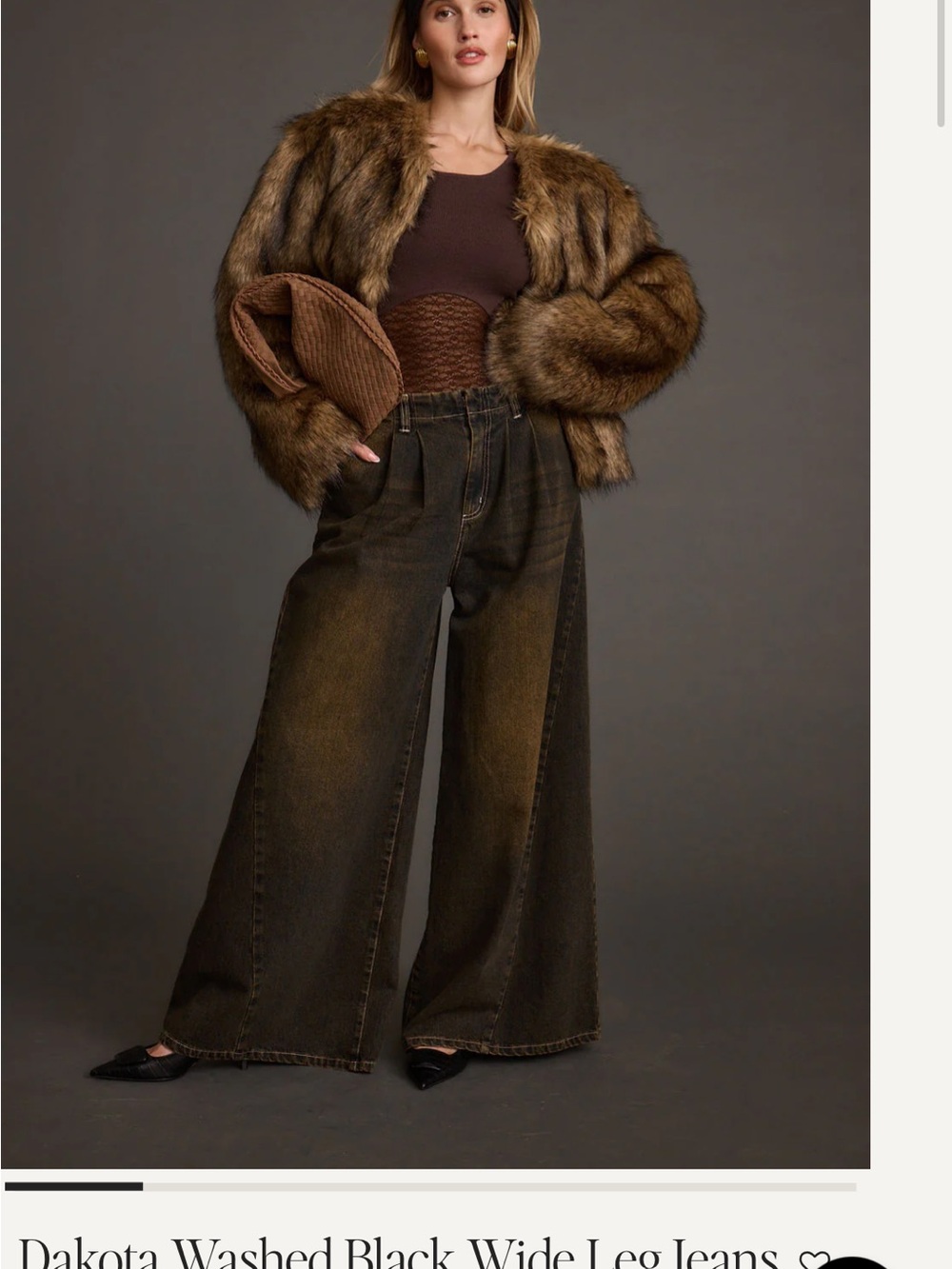 12th Tribe Washed Black Wide-Leg Jeans with Brown Toning